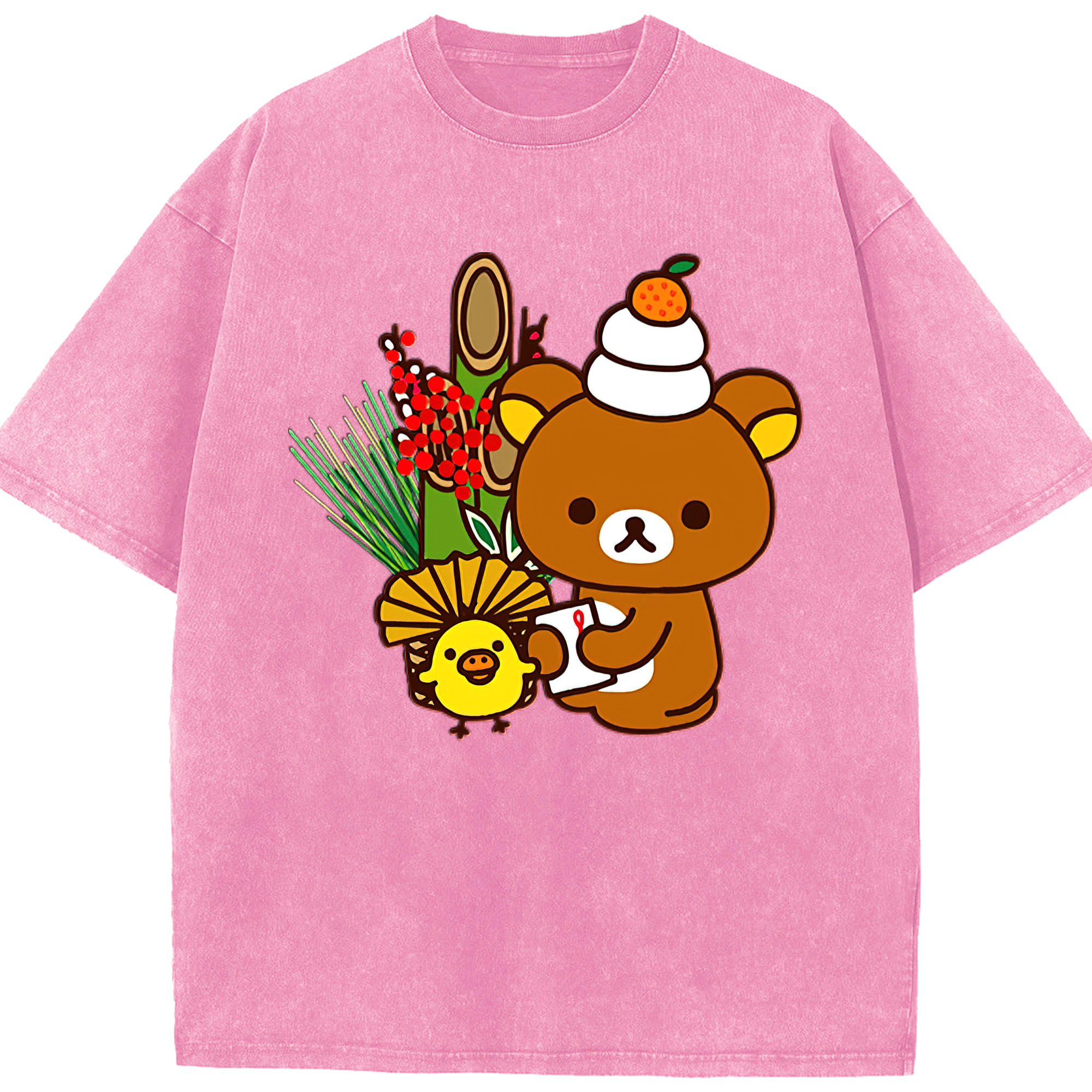 （画像用） リラックマ リラックマ キイロイトリ Rilakkuma Korilakkuma Kiiroitori 綿100% ヴィンテージ風 半袖Tシャツ（フロントプリント）